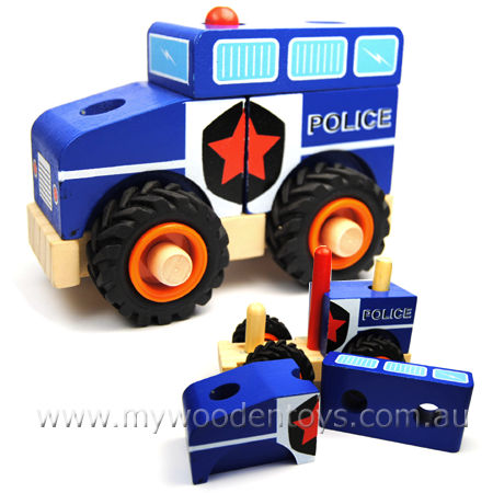 Wooden Block Stacking Police Car at My Wooden Toys