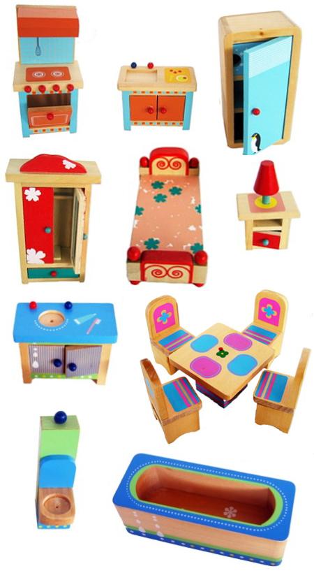 Doll Furniture Painted Set Wooden