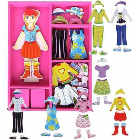 Pink Wood Magnetic Dress Up Girl