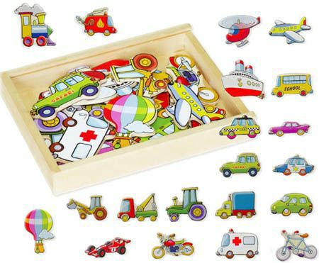 Magnetic Wooden Vehicles Transport Shapes
