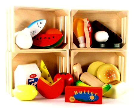 Wooden Toy Play Food Baskets