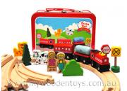 Wooden Train Set in Tin Case