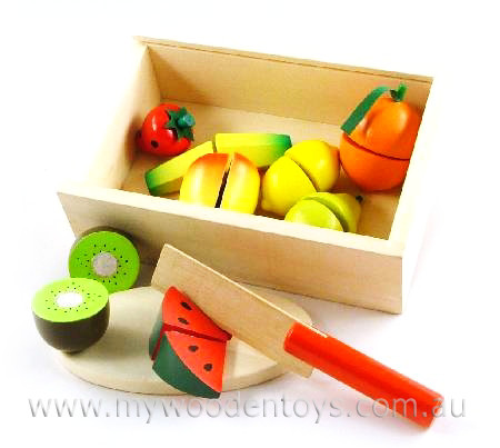 Wooden Toys Play Food Cutting Velcro Fruit Box