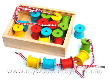 Lacing Threading Wooden Cotton Reels at My Wooden Toys