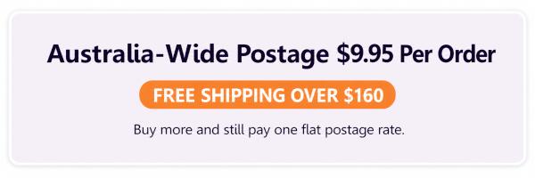 Australia-wide postage $9.95 per order. Free shipping over $160.