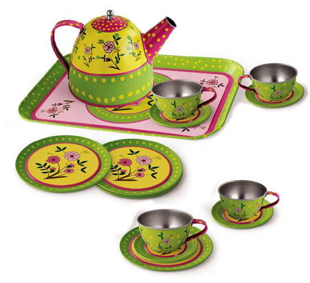 Tin Tea Set Flower Pattern