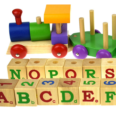 Wooden Toy Alphabet Spinning Block Train - MyWoodenToys