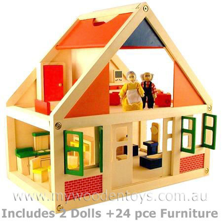 Wooden Doll House With Furniture