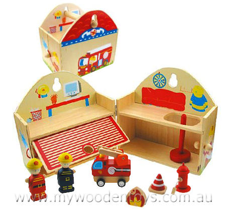 Wooden Fire Station Playset