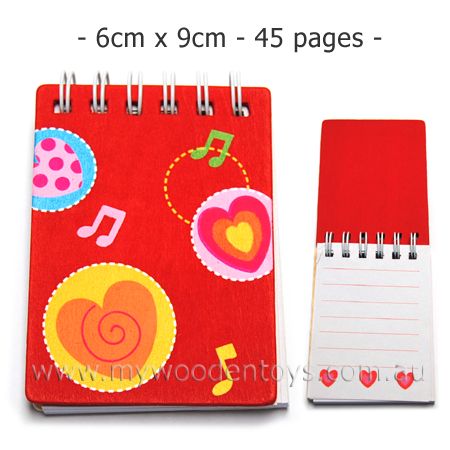 Wood Notebook Heart Red