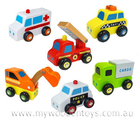 Wooden Six Vehicle Truck Set