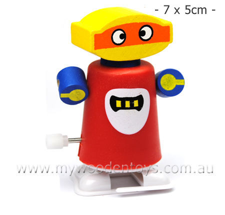 Wooden Wind Up Robot Red