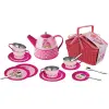 Tin Tea Set Rose Picnic Basket 18 Piece