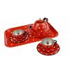 Tin Tea Set Red White Polka Dots Detail