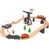 Wooden Toy Train Set with Crane