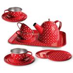 Tin Tea Set Red White Polka Dots