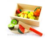 Wooden Toys Play Food Cutting Velcro Fruit Box