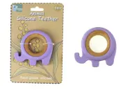 Silicone and Wood Elephant Teether Purple