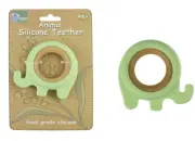 Silicone and Wood Elephant Teether Green