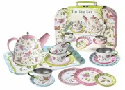 Tin Tea Set Bird in Suitcase