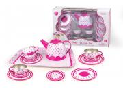 Tin Tea Set Pink Polka Dots 15pc