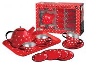 Tin Tea Set Red White Polka Dots