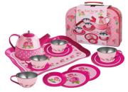 Tin Tea Set In Suitcase Rose Pattern