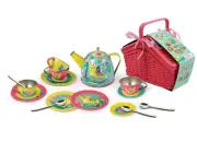 Tin Tea Set Tiger Basket 18pc