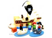 Wooden Toy Pirate Ship Playset