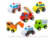 Wooden Six Vehicle Truck Set