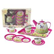 Tin Tea Set Pink Butterfly 15 Piece