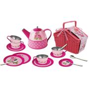 Tin Tea Set Rose Picnic Basket 18 Piece