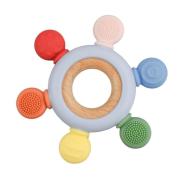 Silicone and Wooden Teether Ring Blue