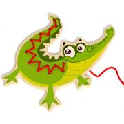 Wooden Lacing Threading Crocodile
