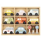 Wooden Transport Vehicles And Road Signs Set