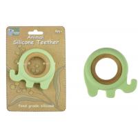 Silicone and Wood Elephant Teether Green