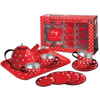 Tin Tea Set Red White Polka Dots