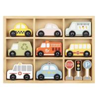 Wooden Transport Vehicles And Road Signs Set