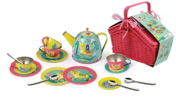 Tin Tea Set Tiger Basket 18pc