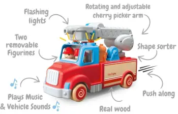 Light Sound Wood and Plastic Fire Engine