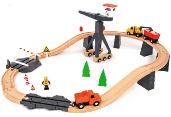 Wooden Toy Train Set with Crane
