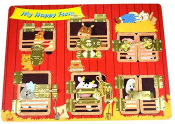 Lock & Latch Wooden Puzzle Board Farm