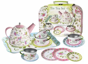 Tin Tea Set Bird in Suitcase