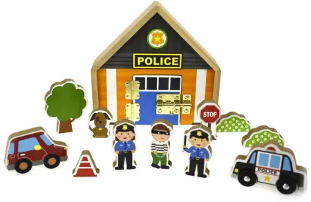 Wooden Police Station Latch Playset