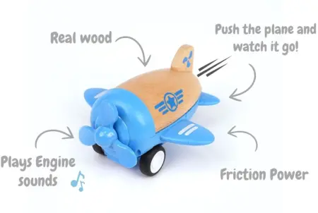Wood and Plastic Blue Prop Plane with Sound