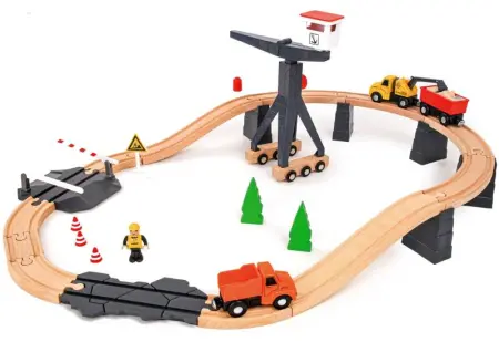 Wooden Toy Train Set with Crane