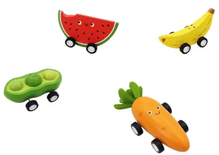 Pull Back Fruit Veg Car Set of Four