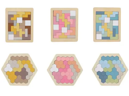 Wooden Hexagon Pentomino Brainteasers Set of Six