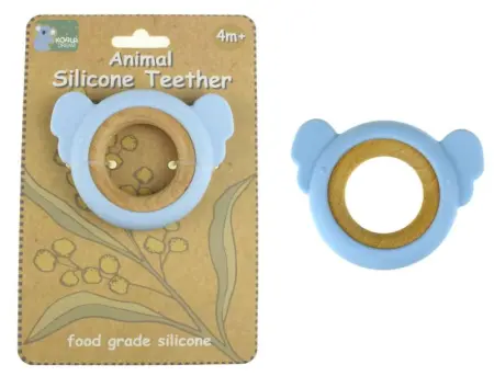 Silicone and Wood Koala Teether Blue