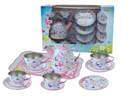 Tin Tea Set Butterfly Blossom 15 Piece